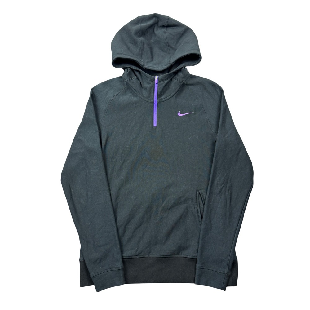 Nike Golf Sport Womens Medium Dri-FIT 1/4 Zip Hoodie Black Purple Swoosh